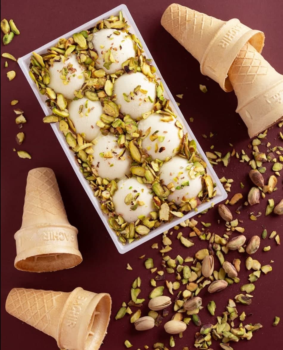 Ashta scoops rolled in pistachio