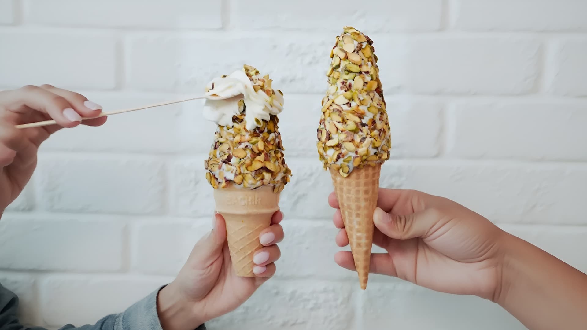Bachir Ashta ice cream scoops rolled in crushed Lebanese pistachio